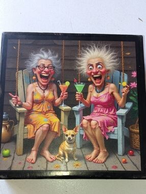 Whimsical Beach Sisters Art Plaque - Bright Pink & Yellow
